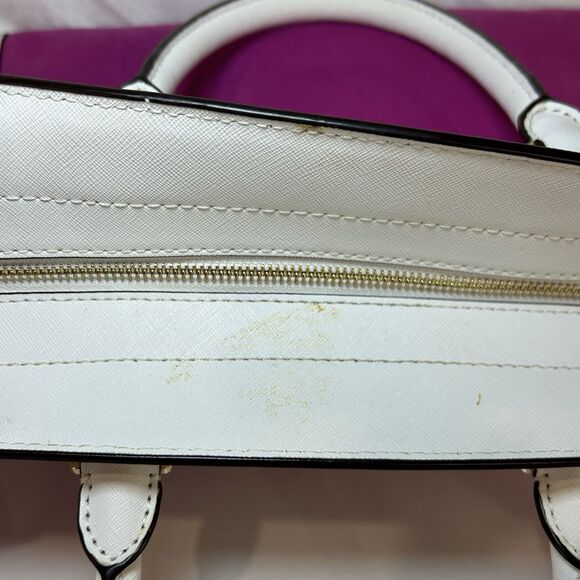 MICHAEL KORS Fuschia White Leather Selma Satchel Purse Long Strap & Dbl. Handles - Picture 9 of 16